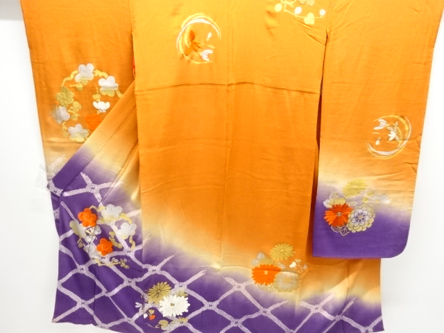 アンティーク　錦紗絞り梅菊模様刺繍着物